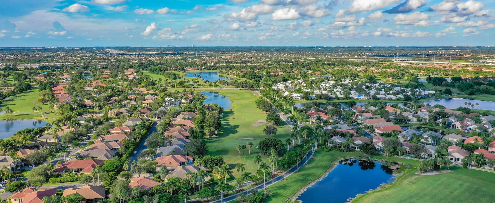 Aerial view of Pembroke Pines, FL commercial and residential roofs